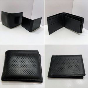 Coach New York Black Perforated Leather Bifold Wallet & Removable Compact Wallet